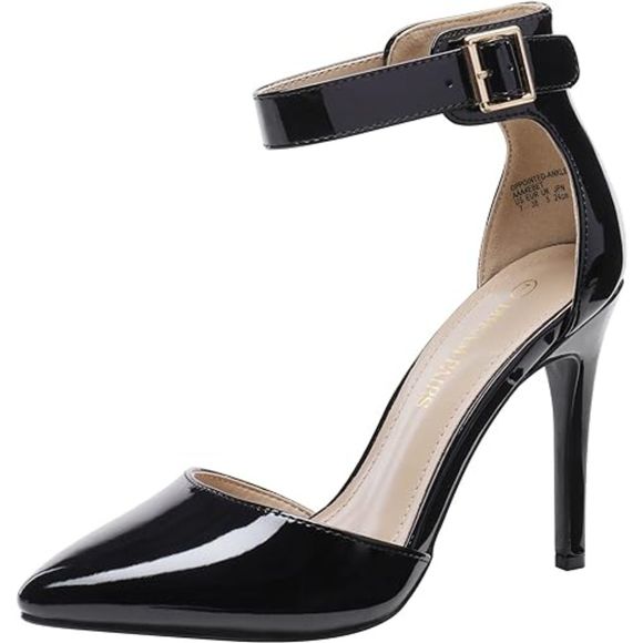 Women's Pointed Toe Ankle Strap D'Orsay Black High Heel Stiletto Pumps Shoe - Picture 1 of 7